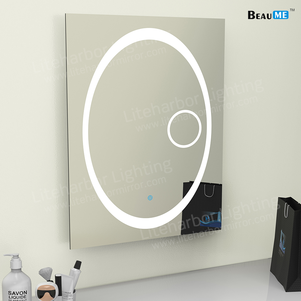 Frameless Customized Size LED Bathroom Mirror with Magnifier