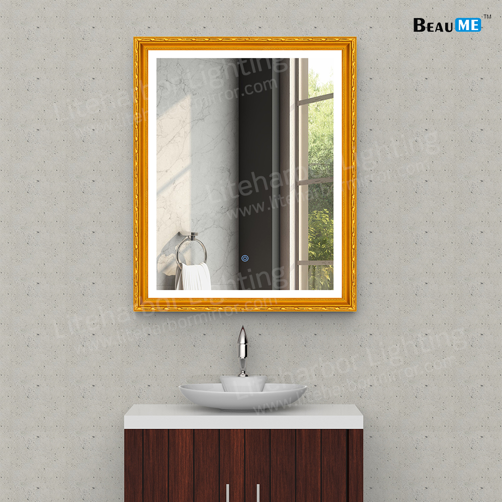 Liteharbor Bathroom LED Lighted Mirror with Wooden Frame